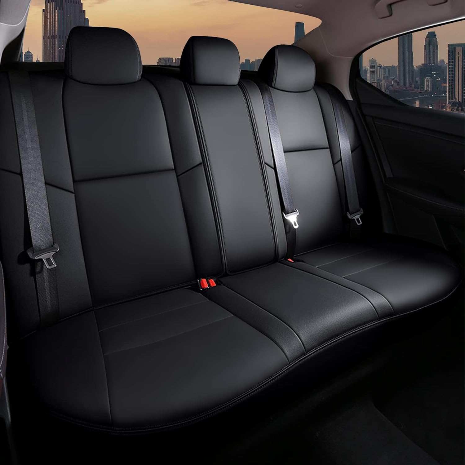 AOMSAZTO Car Seat Cover Custom Fit for 2020 2021 2022 Nissan Sentra Full Set Front Rear Seat Faux Leather Vehicle Cushion Cover Black Sentra Seat Covers Seat Protector Compatible Airbag