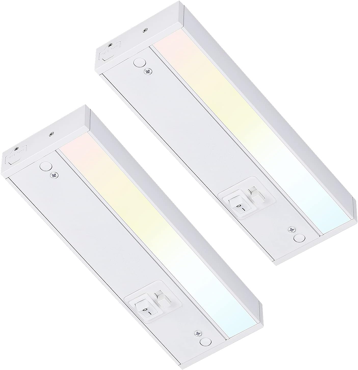 TORCHSTAR LED Under Cabinet Light, Hardwired or Plug-in, 12 Inch, 8W, Dimmable, Linkable, 3 Color Selectable - 3000K/4000K/5000K, 120V, ETL & Energy Star, White Finish, Pack of 2