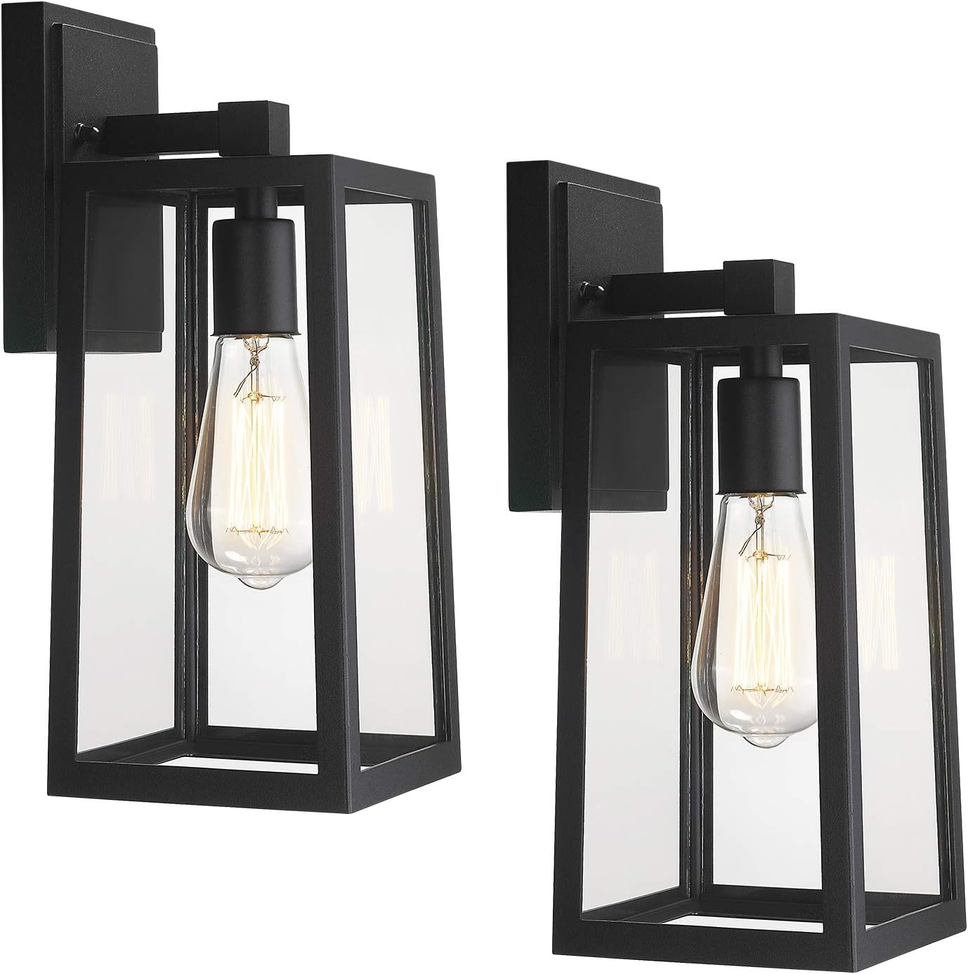 Emliviar 2 Pack Outdoor Wall Light Fixtures, Outside Wall Lights for House, Black Finish with Clear Glass, WE212B-2PK BK