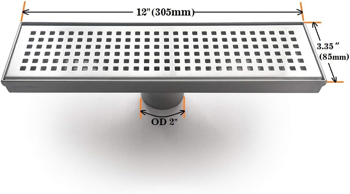 Neodrain Linear Shower Drain 12-Inch with Removable Grate, Professional Brushed 304 Stainless Steel Rectangle Shower Floor Drain Manufacturer,Floor Shower Drain With Hair Strainer Pack of 2