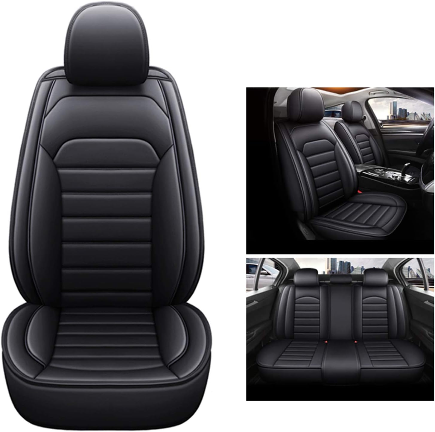 JOYOTO Car Seat Cover Front Rear Seats Full Set,Universal Seat Covers for Car,Blue Seat Protector Headrest Waist Pillows,Fit for Nissan Sentra Honda Accord Toyota Tacoma,Black Blue with 4 Pillows