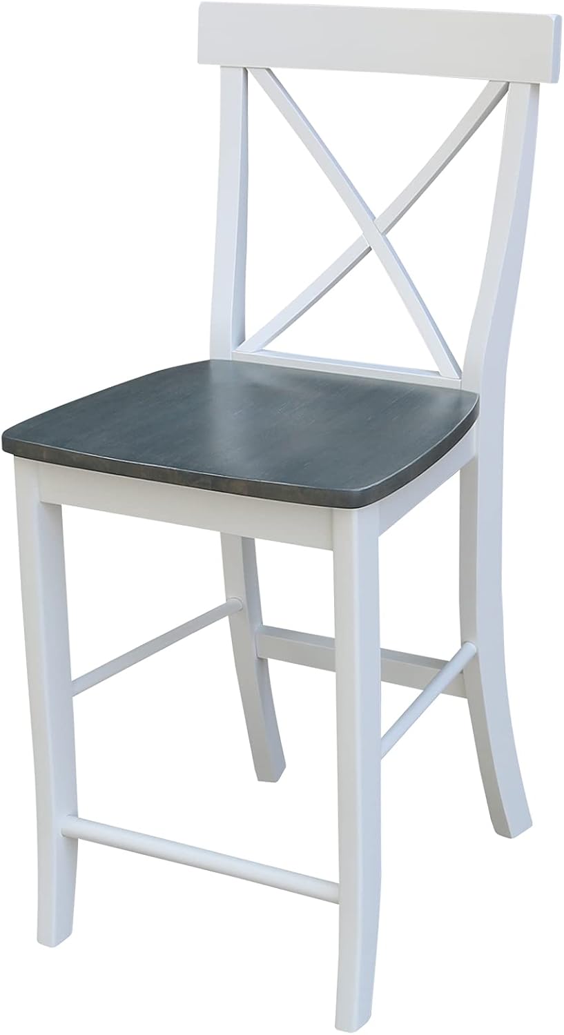 International Concepts X-Back CounterHeight Stool-24 Seat Height Stool, White/Heather Gray