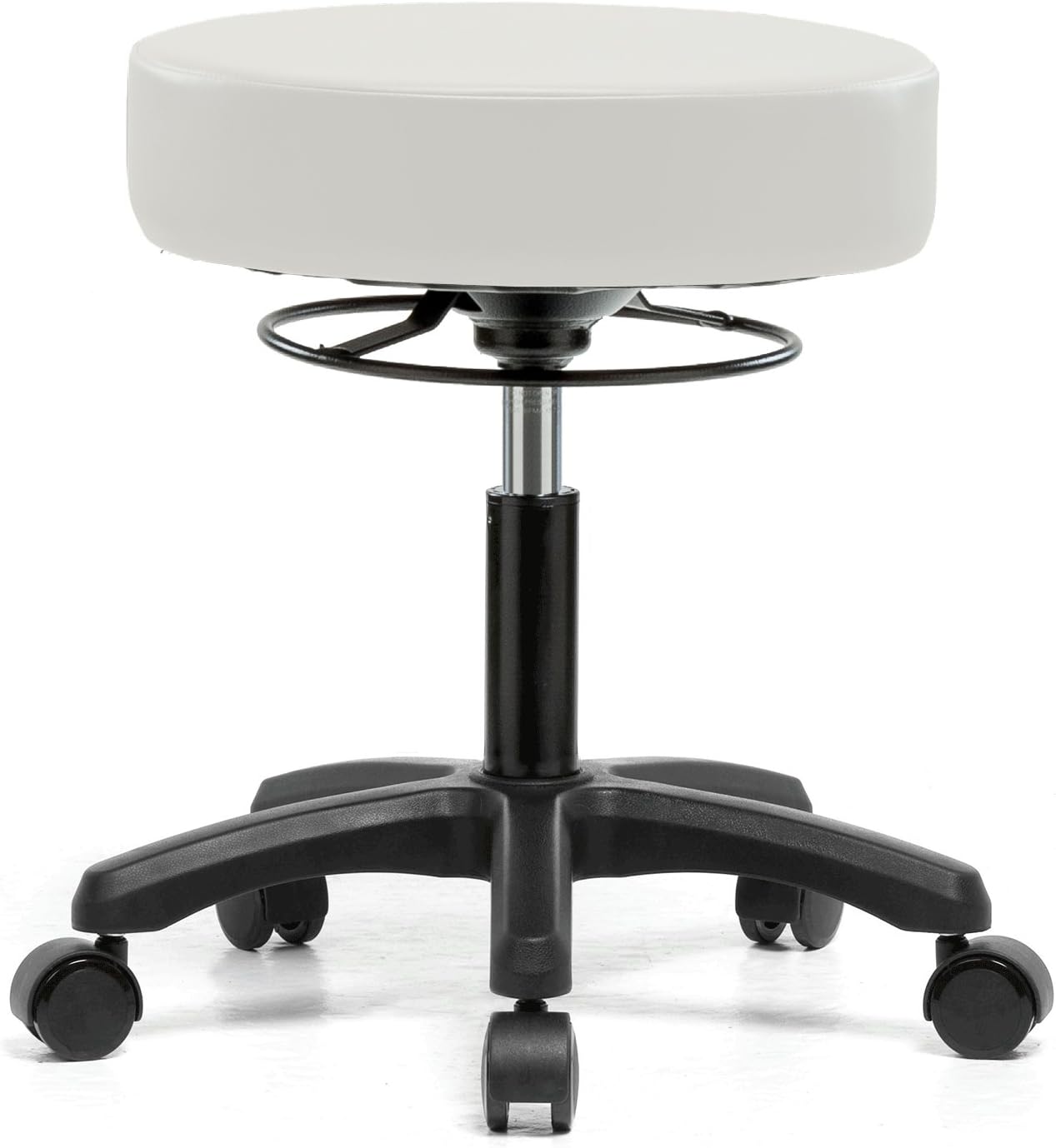 PERCH Life Rolling Height Adjustable Stool for Hardwood & Tile | Workbench Height 20.5-28 inches | 250-pound Weight Capacity | 12 Year Warranty (Black Vinyl)