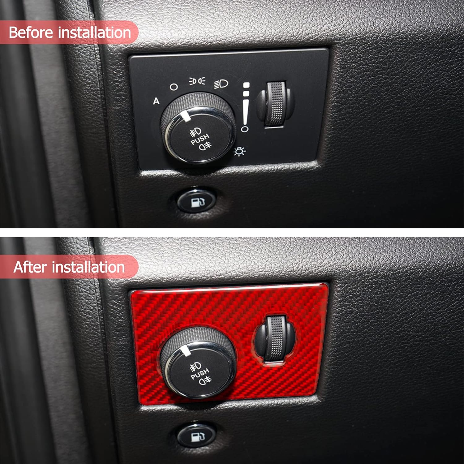 SUNJIKA Compatible with Carbon Fiber Headlight Switch Panel Cover Decoration Trim Sticker Center Console for Jeep Grand Cherokee Accessories 2014 2015 2016 2017 2018 2019 2020 1PCS Red