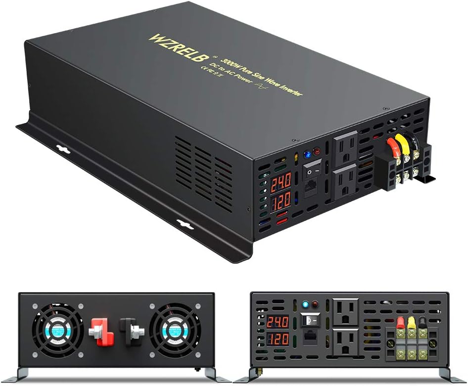 3000 Watt 24V DC Pure Sine Wave Power Inverter with Remote Control Switch, Dual 110V 120V AC Outlets, Automotive Back Up Power Supply Car Converter for RV Truck Boat Camping