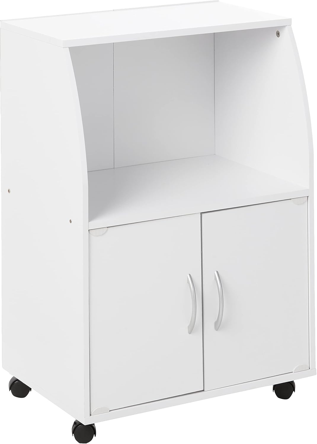 Hodedah Mini Microwave Cart with Two Doors and Shelf for Storage, White + Beech Pack of 2