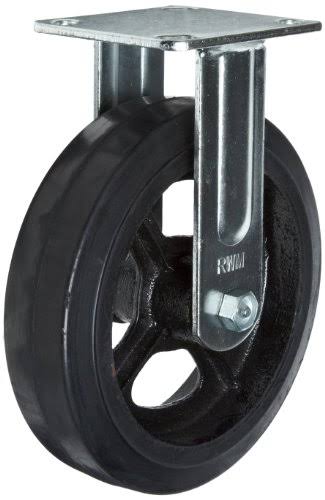 RWM Casters 65 Series Plate Caster Rigid Kingpinless Rubber on Iron Wheel Roller Bearing 500 lbs Capacity 8 Dia 2 Width 10-1 Mou