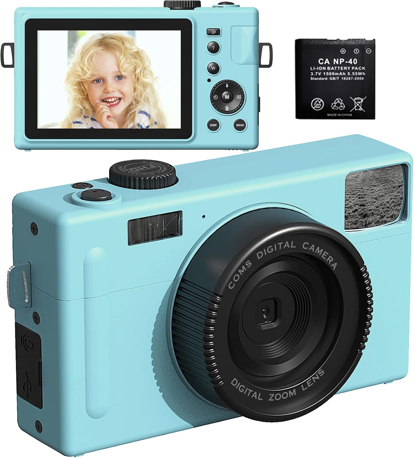 Digital Camera Vlogging Camera 24MP Full HD 1080P Digital Camera with 3 Inch IPS Screen Camera 4X Digital Zoom Vlog Camera for YouTube with 1500mAh Battery,Blue Pack of 2