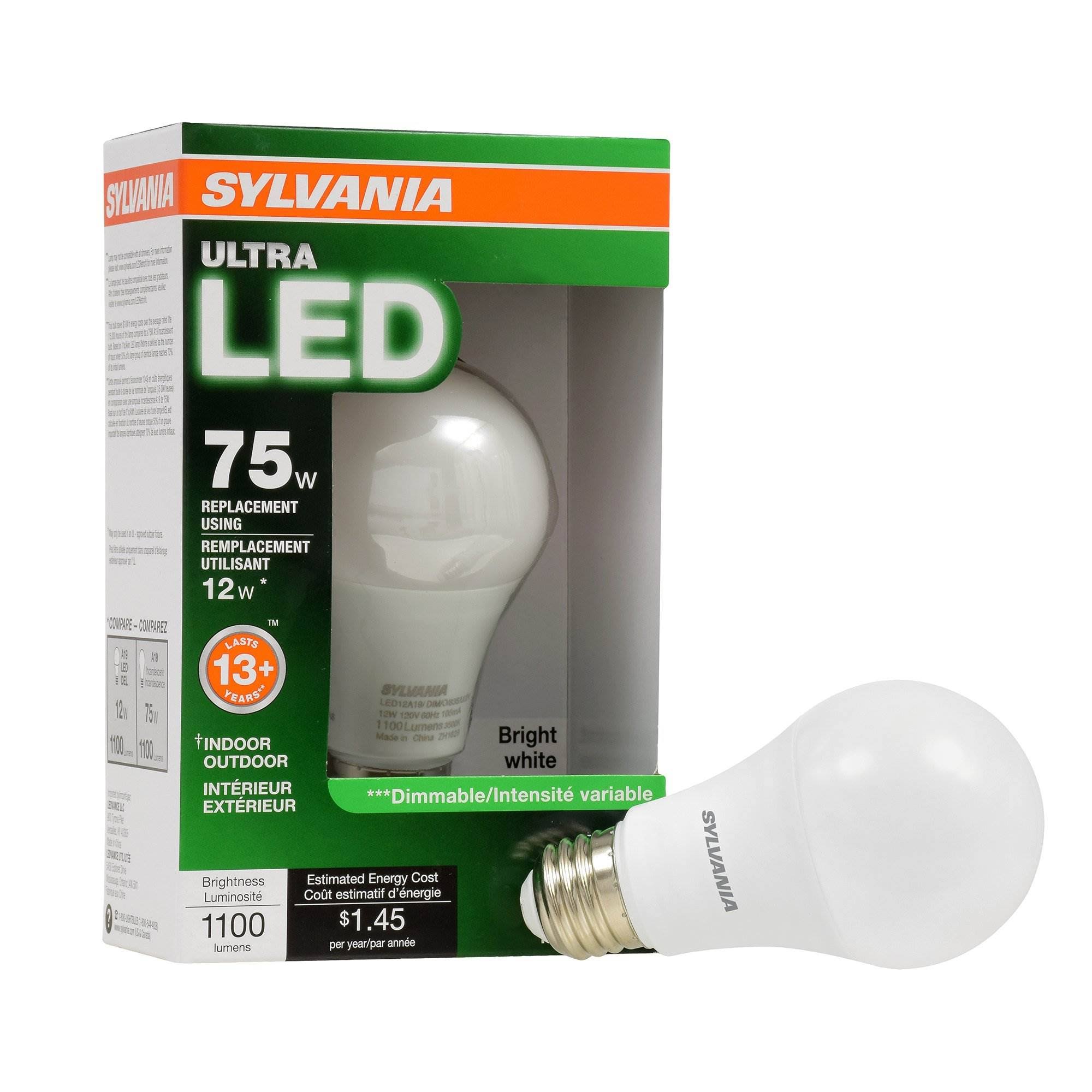 Sylvania 74426 Ultra 75W Equivalent 12W Dimmable LED Bulb Bright White 8 Pack