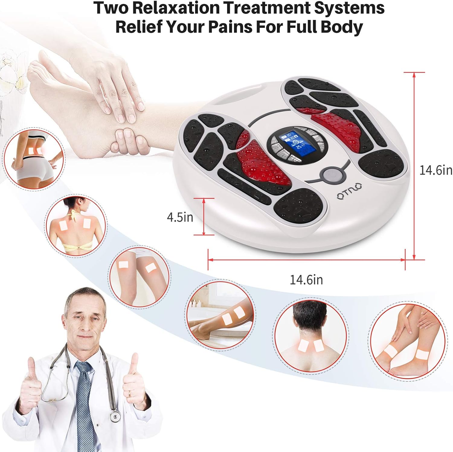 Foot Massager Machine for Pain Relief EMS Leg and Foot Circulation Stimulator Device 25 Modes 50 Intensity (FSA or HSA Eligible) TENS Unit with Remote and 4 Pads