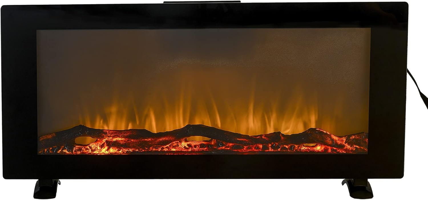 Unovivy Electric Fireplace, Wall Mounted Electric Fireplace Fireplace Heater with Adjustable Flame Color and Brightness, Screen & Fireplace Remote Control Included, 42 Inch, Black
