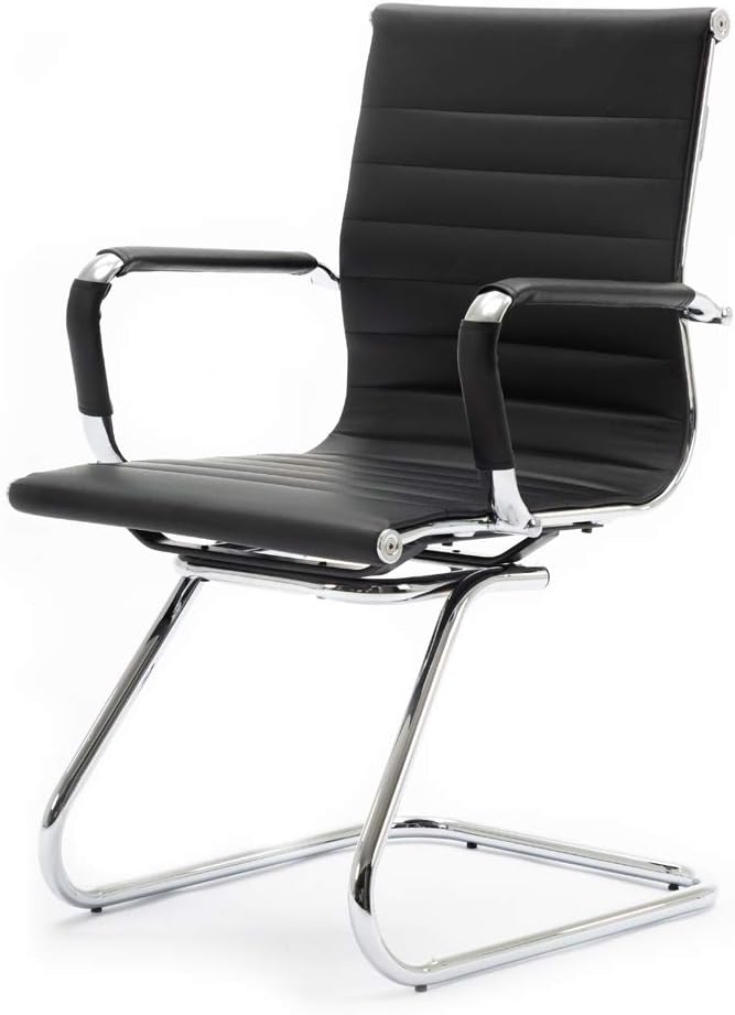 Office Conference Chair Reception Guest Chairs Mid Back Waiting Patient Room Chairs with Arms, Heavy Duty, Sled Base, Black Mesh Set of 2