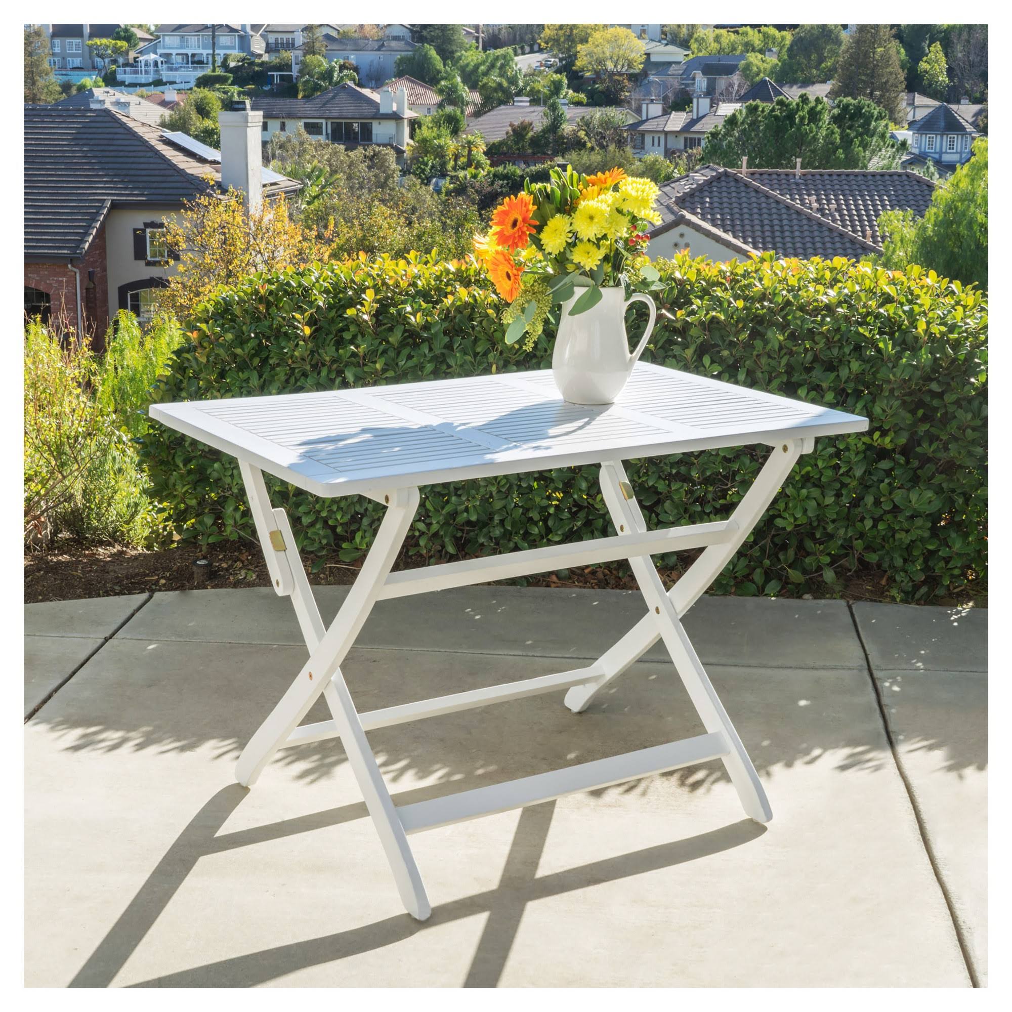 Positano Rectangle Acacia Wood Foldable Dining Table - White Finish - Christopher Knight Home