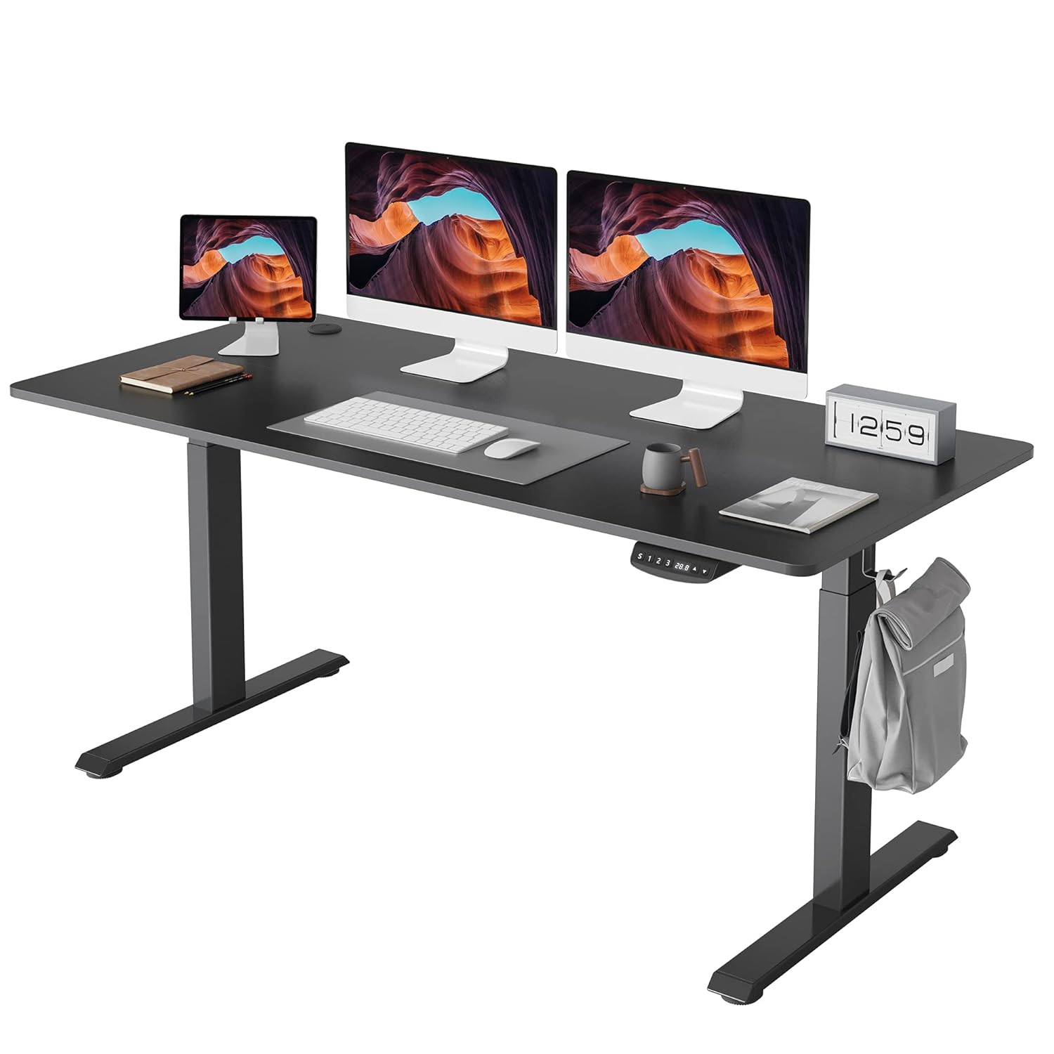 FEZIBO Height Adjustable Electric Standing Desk, 48 x 24 Inches Stand up Table, Sit Stand Home Office Desk with Splice Board, Black Frame/Rustic Brown Top