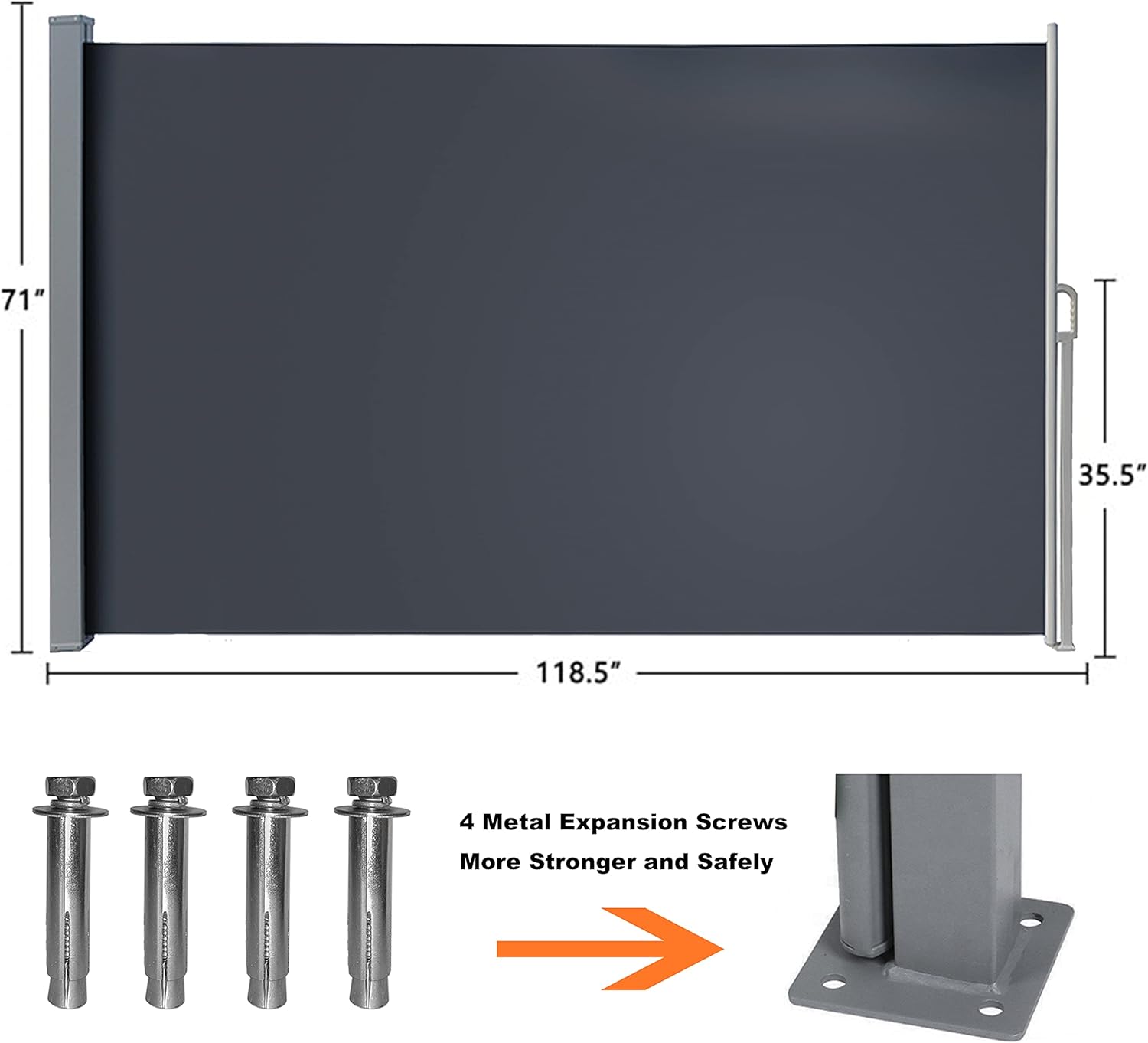 9.85' x 5.9' Retractable Side Awning,Waterproof & UV-Resistant,Folding Privacy Screen Room Divider Roll Up Balcony（Gray）