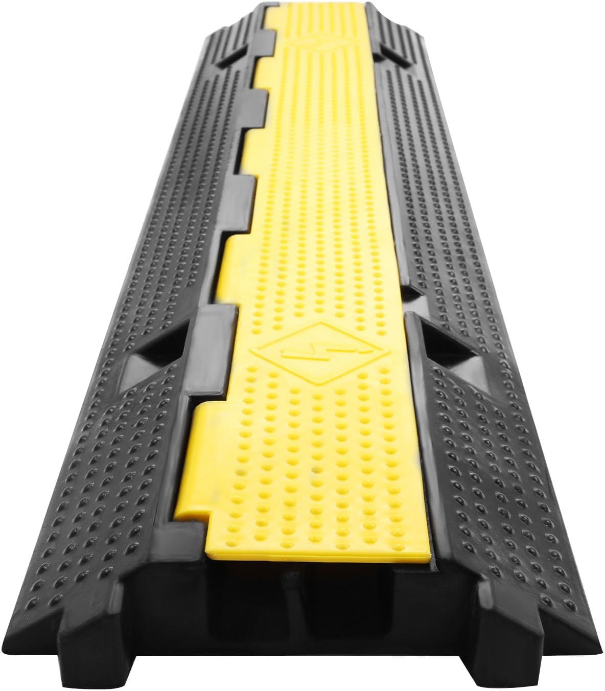 SmarketBuy 3 Pack Rubber Cable Protector 11000 LBS Capacity Dual Channels Cable Ramps Black Ramp and Yellow lid Connector Speed Bump Pack of 2