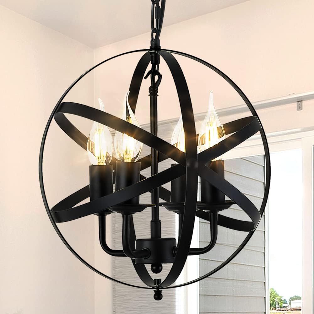 4-Lights Farmhouse Chandelier, Kitchen Island Light Rustic Black Pendant Light for Dining Room Entryway Living Room Bedroom Kitchen Foyer (12.59 inch)