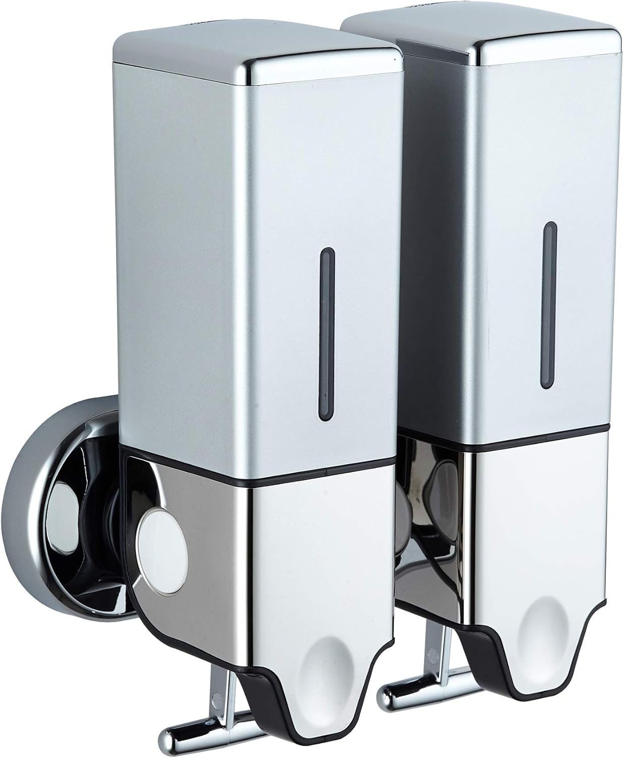 alwinDeco Wall Mounted Shower Dispenser Set -Screw in- Plastic and Stainless Steel Hand Soap Dispenser Shampoo Dispenser for Shower Wall 3 Chamber 17oz/500mlX3 Pack of 2