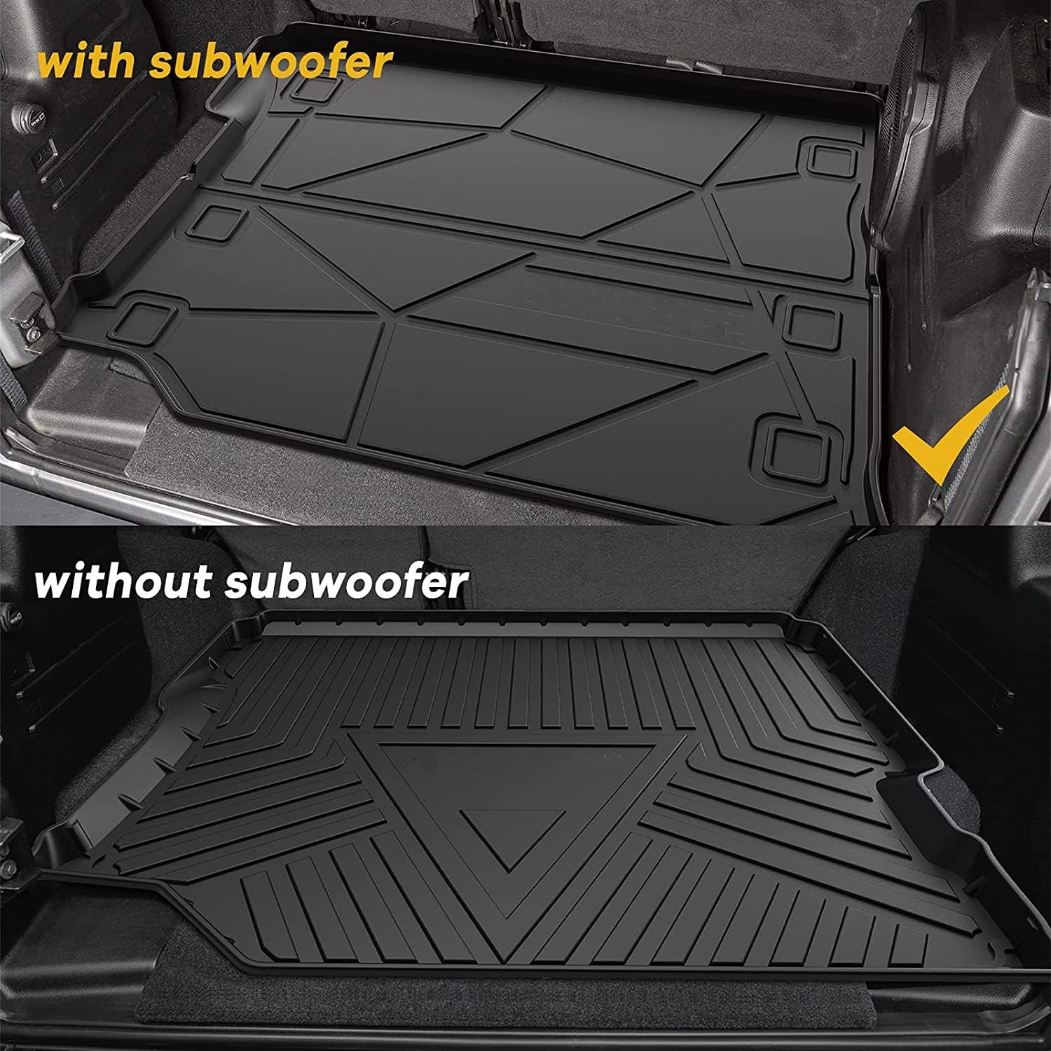 Cargo Liner Mat Trunk Floor Mats Compatible for 2018 2019 2020 2021 2022 Jeep Wrangler JL 4 Door Unlimited with Subwoofer Floor Mat TPE All Weather Protection Custom Fit Trunk Liner Black (NO JK)