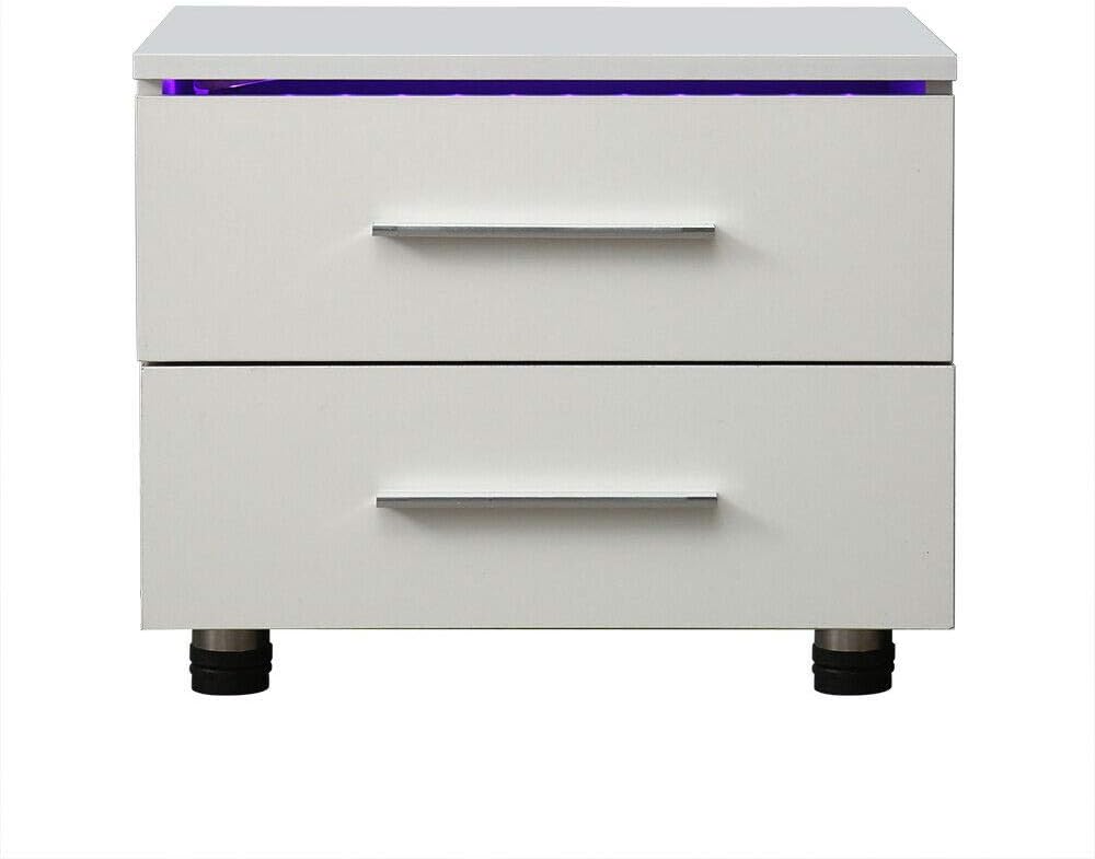 Night Stand Cabinet Modern 2 Drawers Multi-Colour LED Bedside End Table High Gloss Night Stand Cabinet Large Capacity Corner Storage Table LED Backlight for Living Room Home Decor (Black)