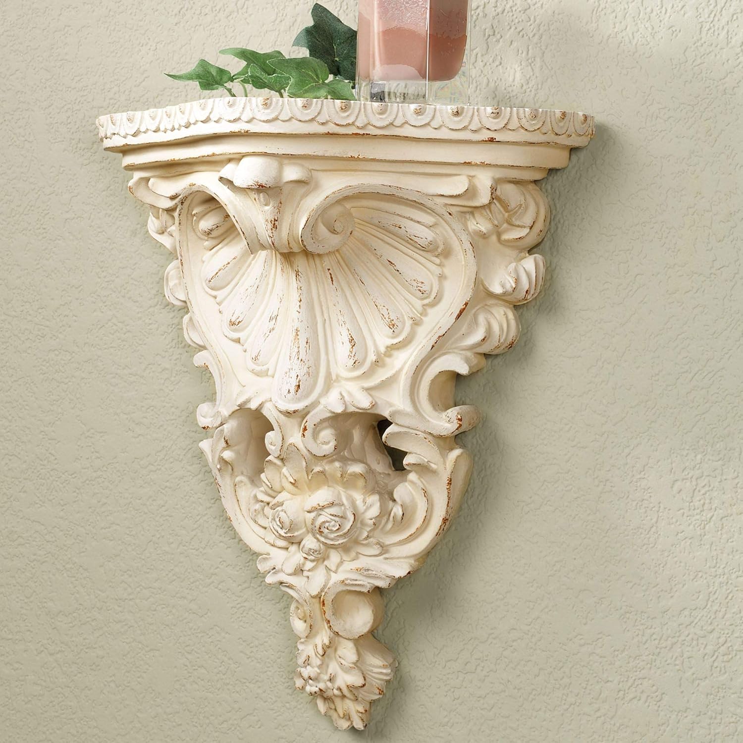 Touch of Class Mersey Acanthus Wall Shelf Distressed Vanilla Finish Pack of 2