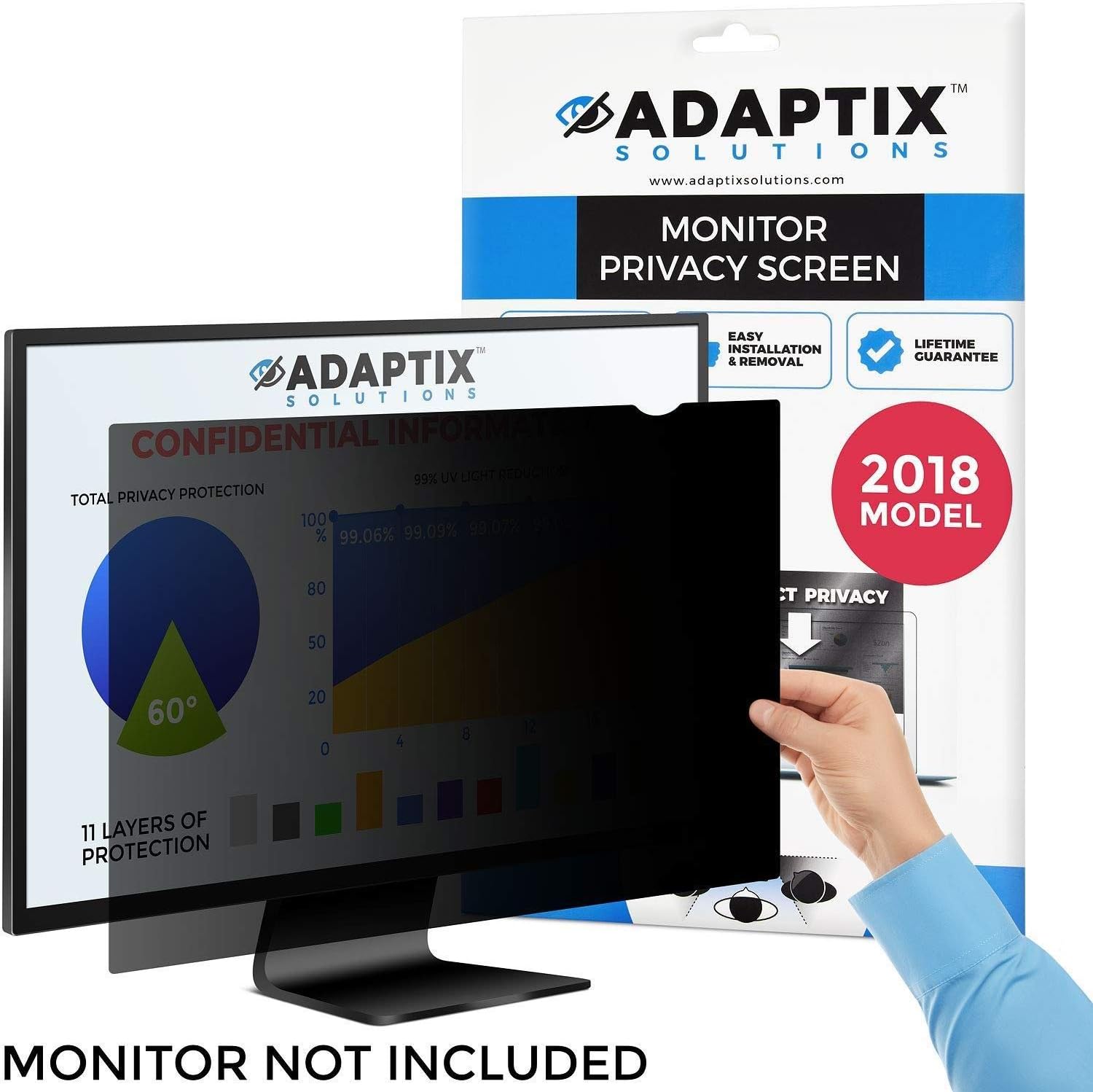 Adaptix Monitor Privacy Screen 24” – Info Protection for Desktop Computer Security – Anti-Glare, Anti-Scratch, Blocks 96% UV – Matte or Gloss Finish Privacy Filter Protector – 16:9 (APF24.0W9) Pack of 2
