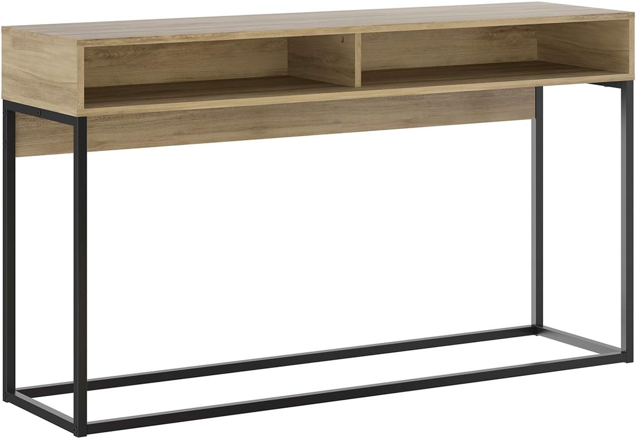 Casabianca Furniture Noa Console Table in Oak Melamine with Black Painted Metal Frame.