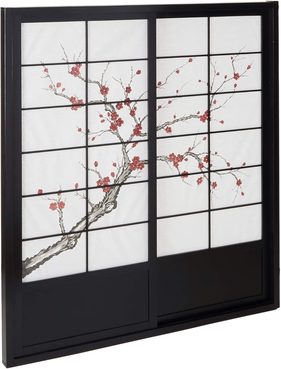 Oriental Furniture 7 ft. Tall Cherry Blossom Shoji Sliding Door Kit - Black