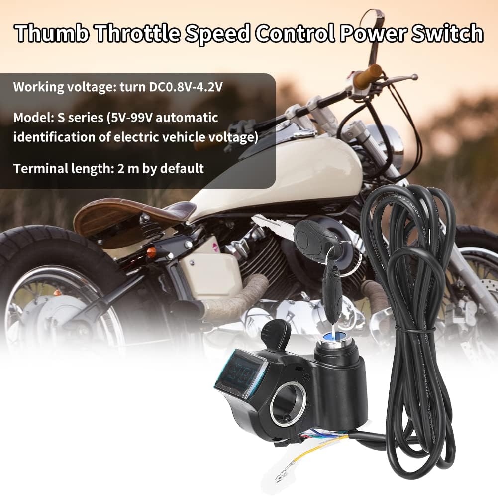 E-Bike Throttle, Thumb Throttle Speed Control Power Switch with Key Lock, Electric Throttle and Key LCD Display Battery Voltage for Electric Bike Scooter Pack of 2