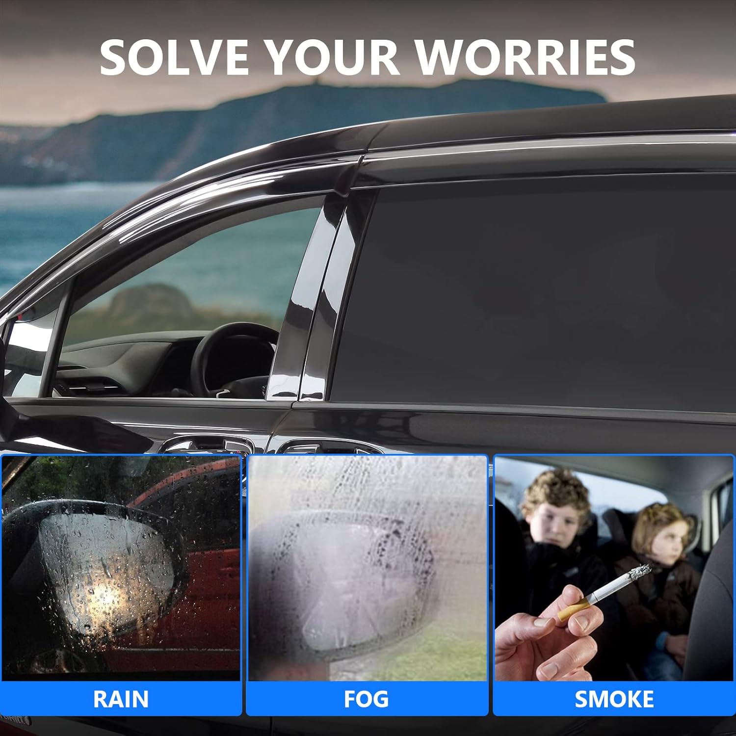 powoq Fit 2021-2022 Toyota Sienna Window Rain Guards Window Visor Tape-on Vent Visor Side Window Deflectors for 2021 2022 Toyota Sienna LE XLE XSE Accessories, With Silver Strip (4PCS)