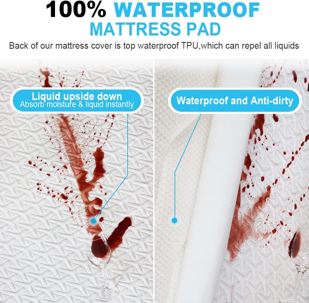 Hoxsury Waterproof Cooling King Mattress Protector 4D Air Bamboo Fabric Mattresses Pad Cover with Fitted 8