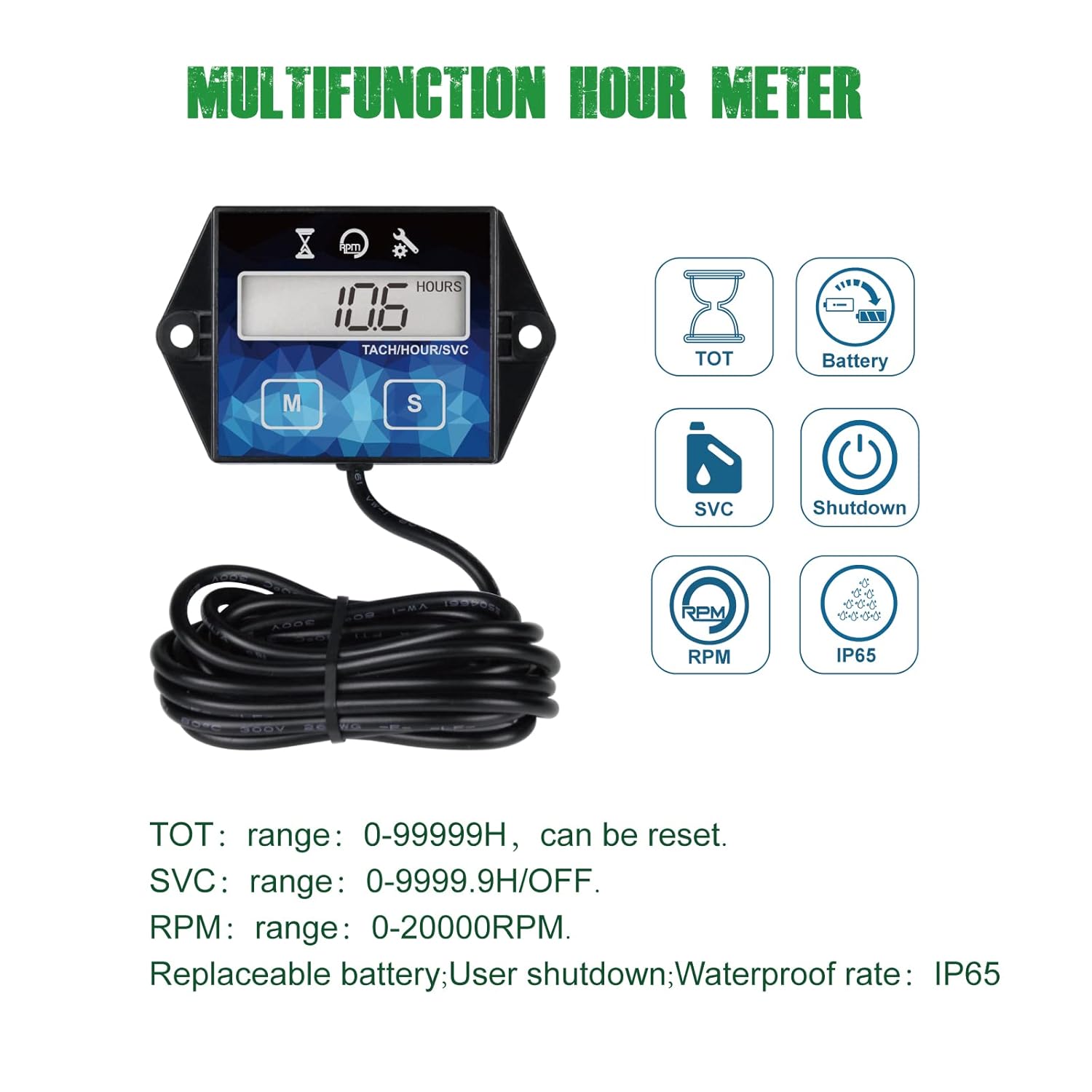 Yooreal Small Engine Hour Meter Tachometer Waterproof Design for Lawn Mower Generator Chainsaw Outboard Motor Snowblower Jet Ski Dirt Bike