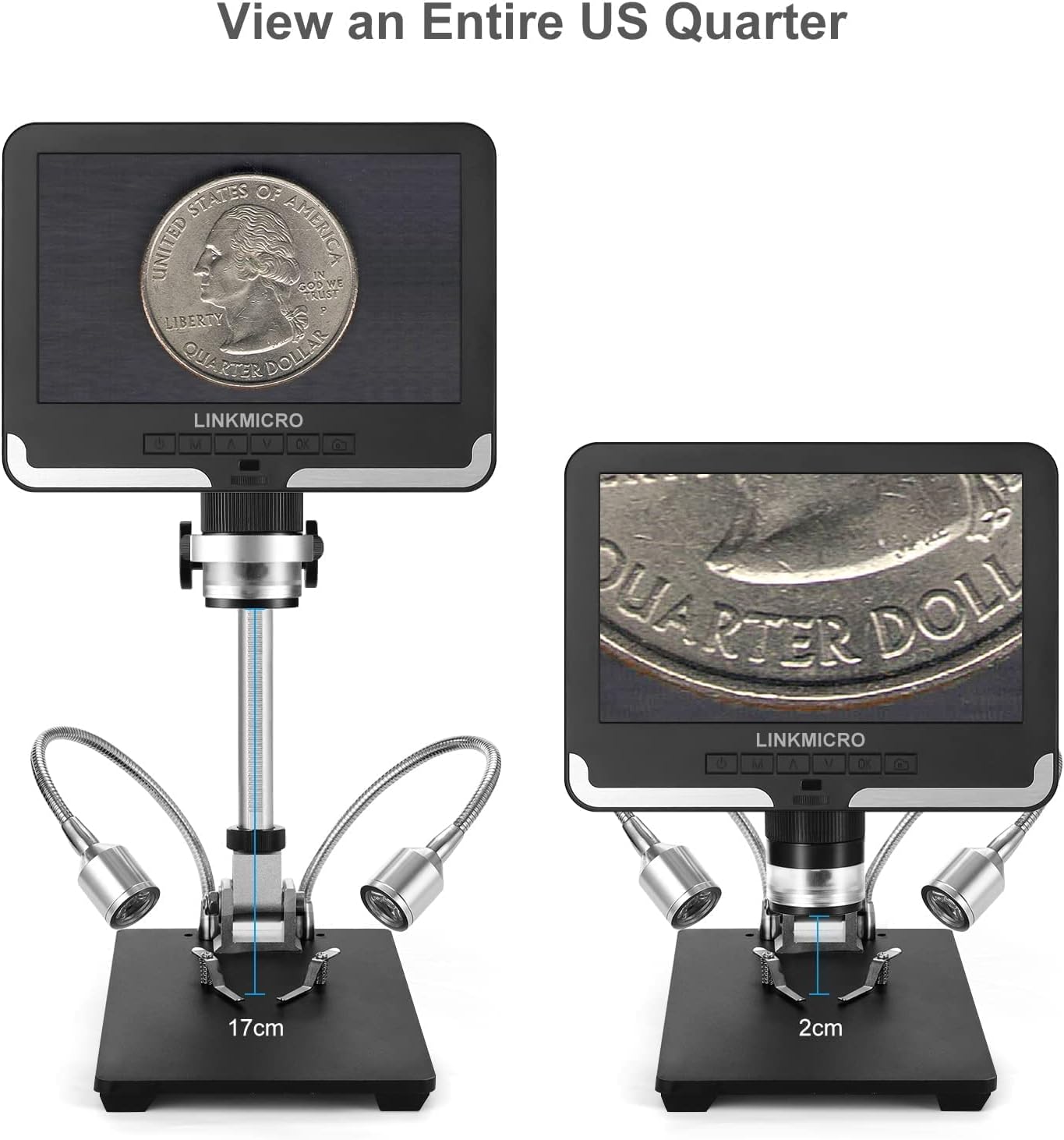 Linkmicro Black Digital Microscope 7 Inches LCD Screen 1080P 200X Digital Magnifier with Metal Stand for Circuit Board Repair Soldering Watches DIY Tools