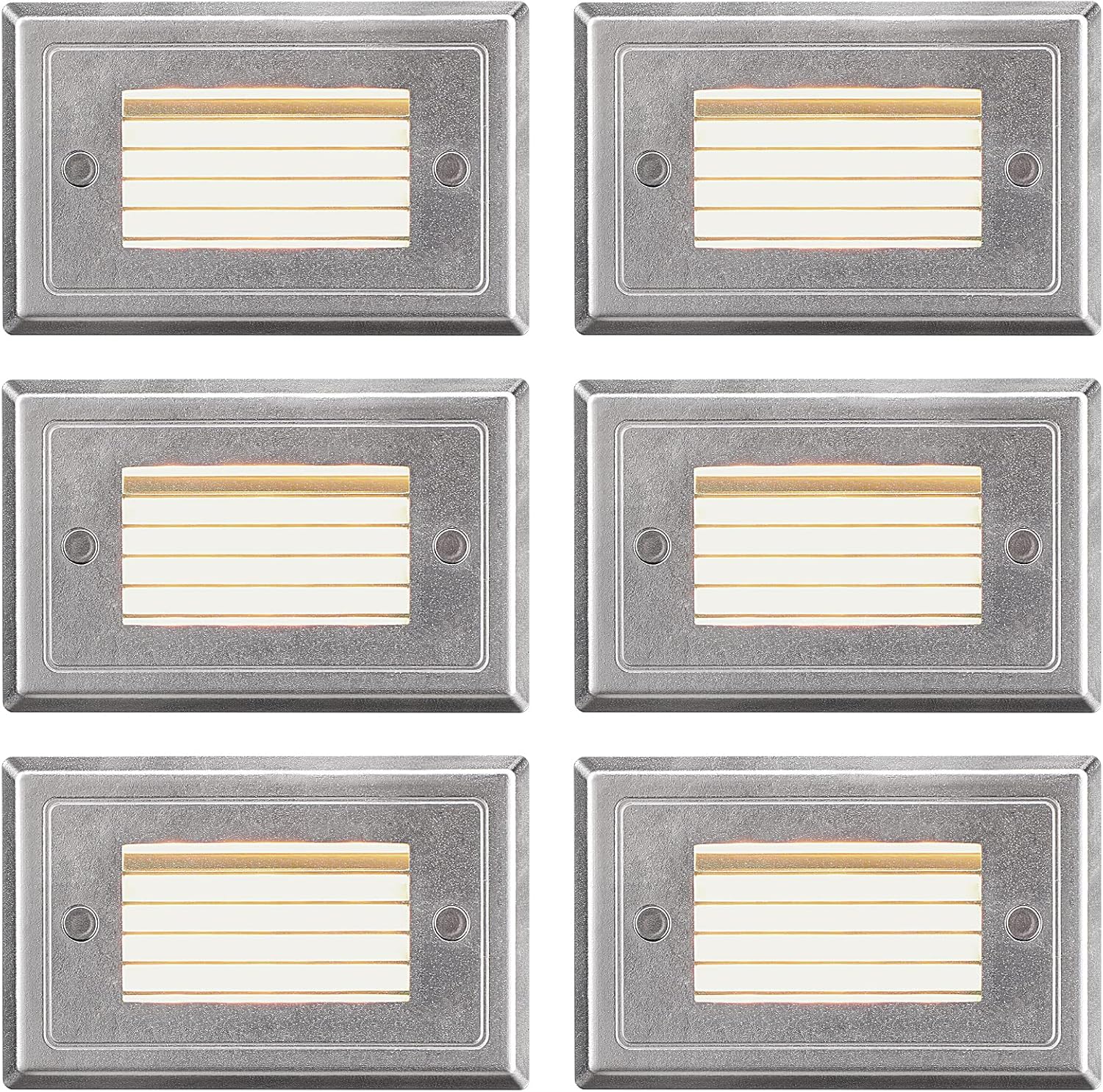 LEONLITE 12V 3W Surface Mount Low Voltage LED Step Light with Horizontal Louver Faceplate, IP65 Waterproof, Die-cast Aluminum, Oil Rubbed Bronze, 3000K Warm White, UL Listed Cord, Pack of 6 Pack of 2