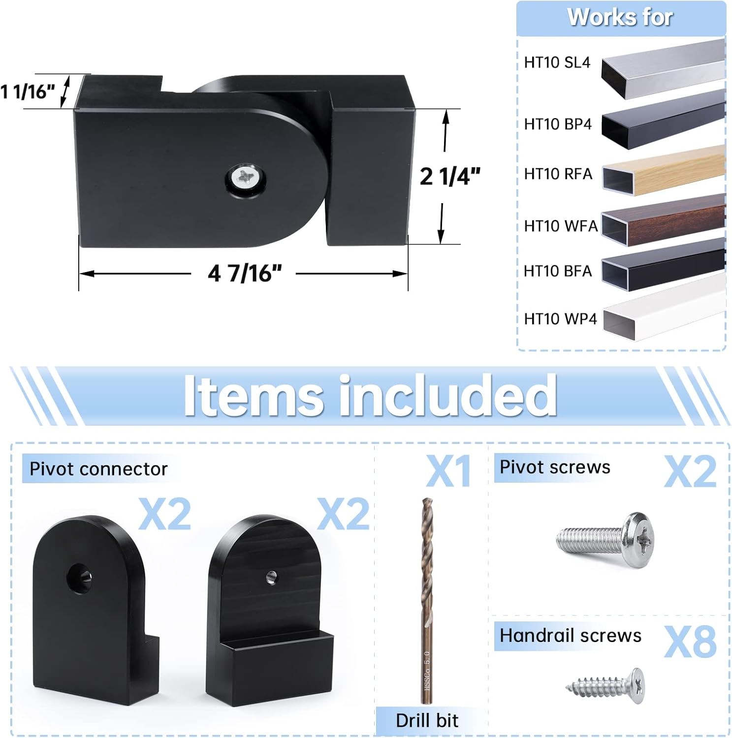Muzata Rectangle Handrail Connector 90 to 180Degree Adjustable Corner Weldless High Strength POM Black Internal Spline for Top Rail Muzata HT10 Deck Cable Railing, HA24 BNP, HC1 HR0