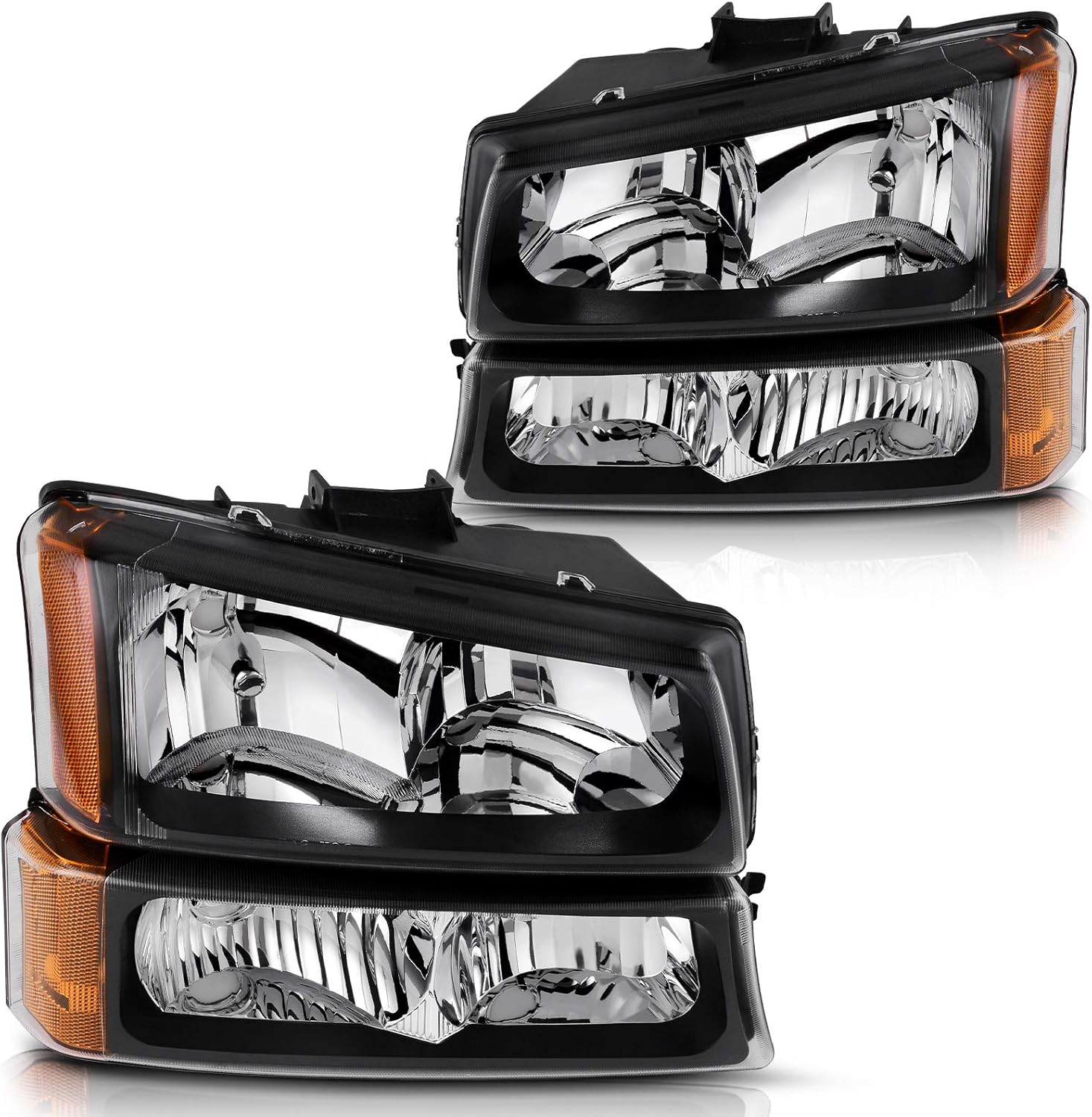 DWVO Headlights Assembly Compatible with 2003 2004 2005 2006 Chevy Silverado Avalanche 1500 2500 3500 (Black Housing Amber Reflector)