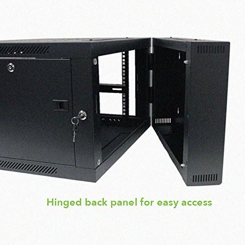 NavePoint 9U Wall-Mount Network Cabinet Enclosure, 600mm Depth, Hinged Back, Swing Gate Server Cabinet, Locks, Pre-Assembled, Reversible Glass Front Door, 1 x L Brackets, 2 Fans, Cable Management