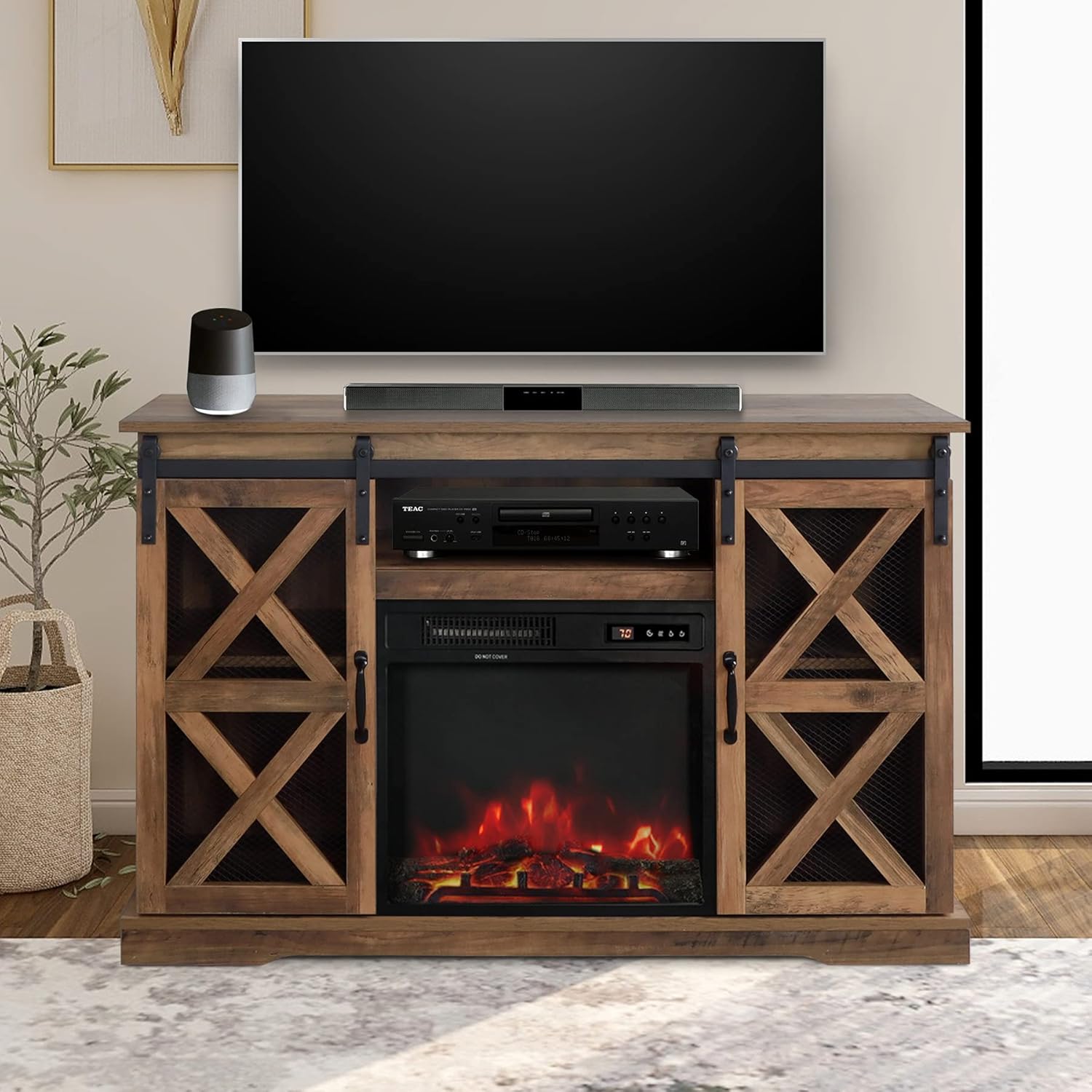 48 Inch TV Stand Console W/Sliding Barn Door for TVs up to 55