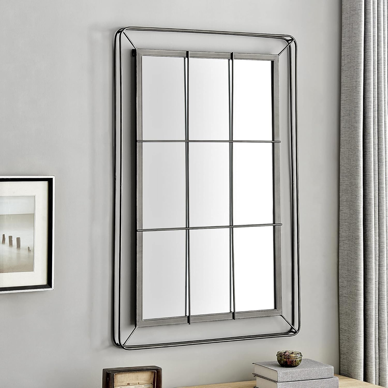 FirsTime & Co. Black Drexel Windowpane Mirror, Metal, 25.25 x 2.25 x 37.25 inches