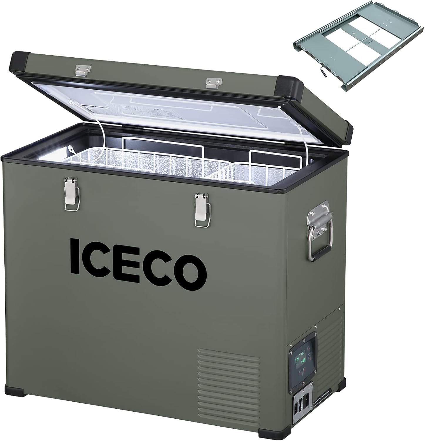 ICECO VL60 63 Quart Single Zone Portable Freezer Car Refrigerator, 60L Platinum Compact Refrigerator(0℉ to 50℉), AC 110-240V, DC 12/24V, with Portable Refrigerator Slide Mount
