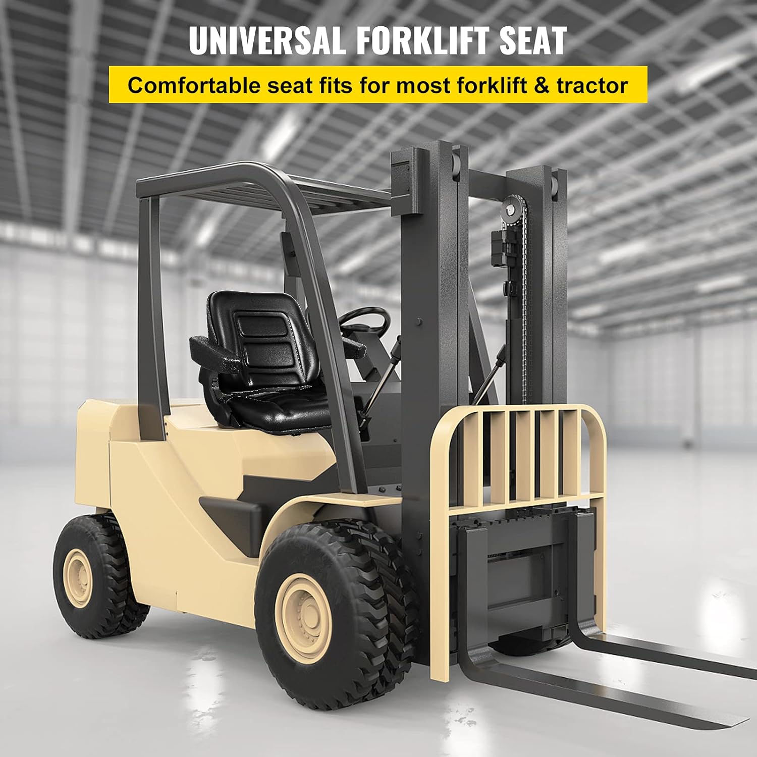 VEVOR Universal Forklift Seat with Safety Switch,Black PVC Tractor Seat 18.5