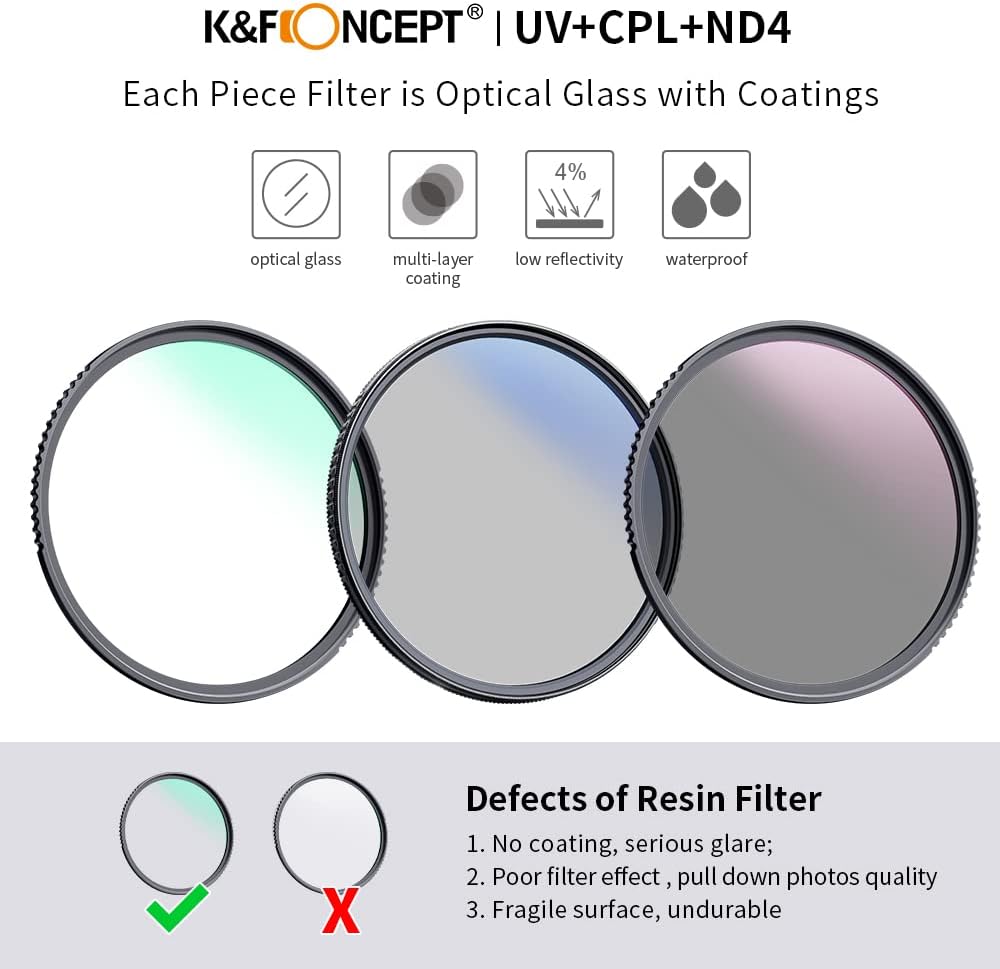 K&F Concept 43mm UV/CPL/ND Lens Filter Kit (3 Pieces)-18 Multi-Layer Coatings, UV Filter + Polarizer Filter + Neutral Density Filter (ND4) + Cleaning Pen + Filter Pouch for Camera Lens (K-Series) Pack of 2