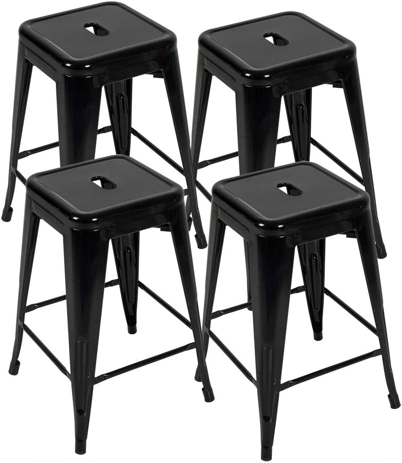 Bonzy Home Bar Stools Set of 4, 24 inches Metal Bar Stools, Stackable Counter Height Barstools, Farmhouse Barstool for Kitchen Indoor/Outdoor Backless Bar Stools - White