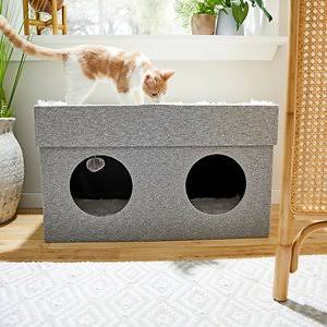 Frisco Double Cube Stackable and Collapsible Cat Condo, Gray