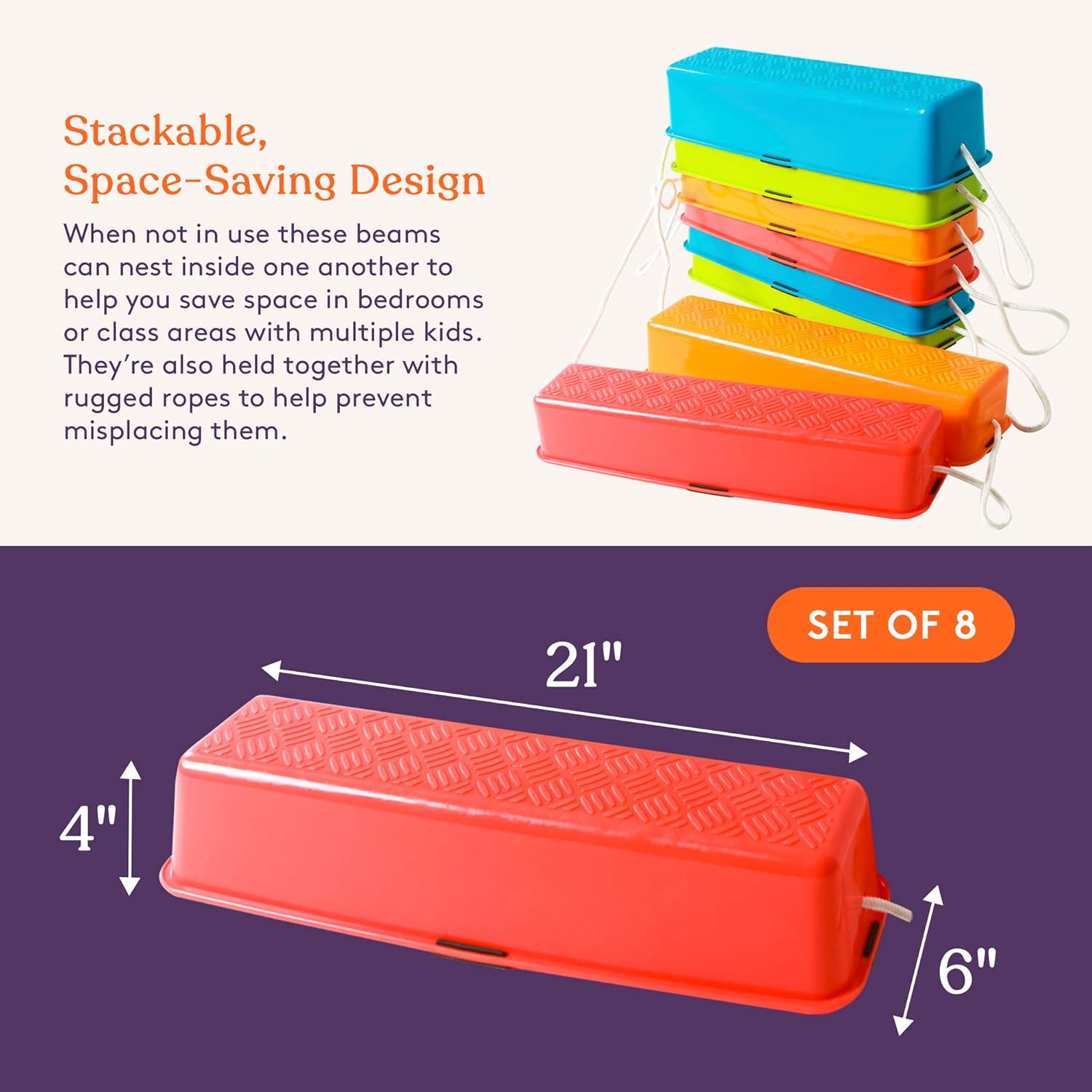 Special Supplies Stepping Stones for Kids Balance Beams 8 Set Non-Slip Textured Surface and Slip Resistant Floor Rubber Edges, Promote Agility, Strength, Active Play