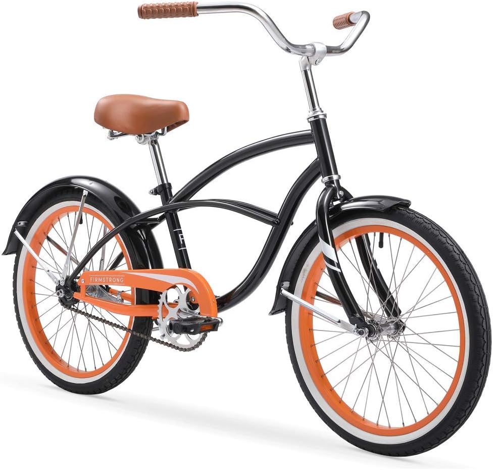 Firmstrong Special Edition Urban Boy Cruiser Bike, 20 Inches, Single-Speed, Black with Orange Rims