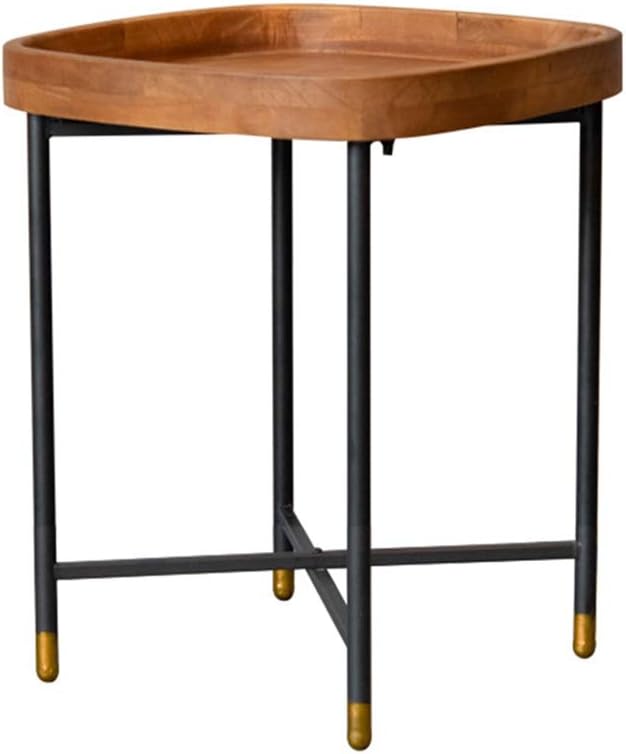 ZHIRONG Retro Solid Wood Side Table Living Room Mini Square Tray Table Bedroom Black Wrought Iron Bedside Table,45x45x55CM