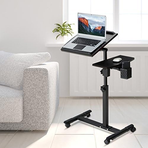 LANGRIA Laptop Stand Rolling Cart, Foldable Portable Mobile Height Adjustable Standing Table with Side Basket for Home Office Pack of 2