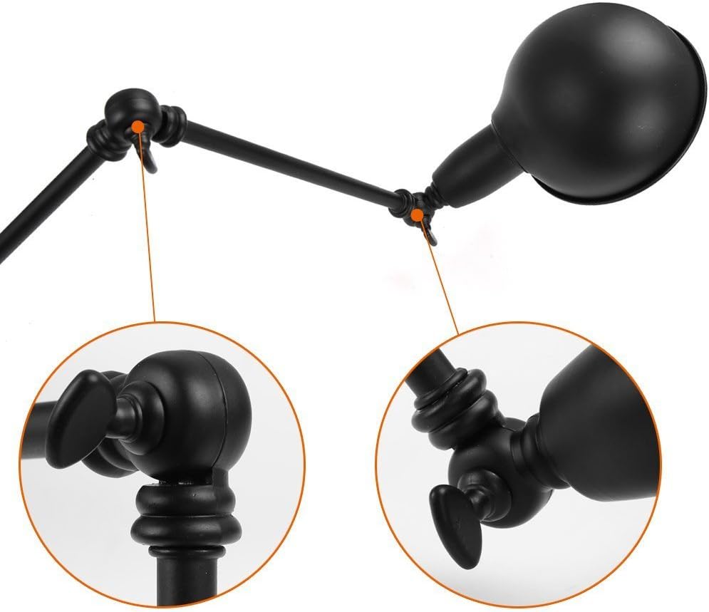 ATC Black Retro Adjustable Wall Lighting Industrial Style Wrought Iron Long Arm Pole Wall Lamp Swing Arm Wall Mount Light Sconces (2 Sets)