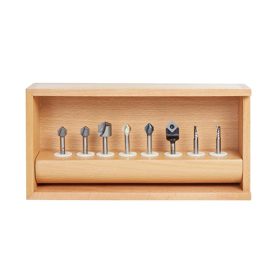 Amana AMS-151 8-Pc V-Groove for Double Edge Folding Aluminum Composite Material (acm) Panels 1/4 inch Shank Router Bit Collectio